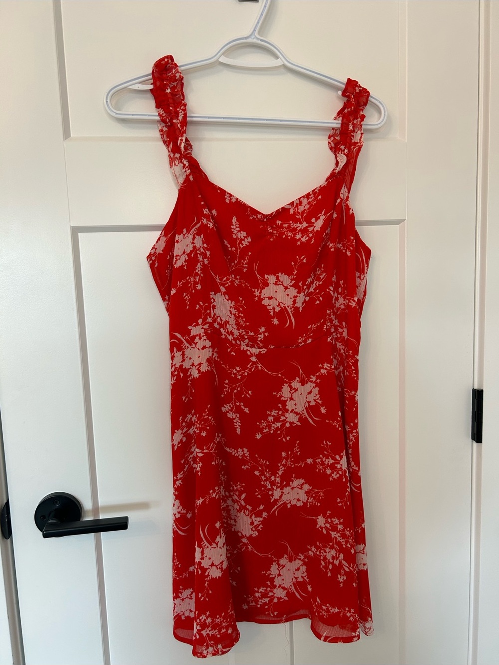 Anthropology All in Favor Red Floral Chiffon Mini Dress Ruched Straps Size M